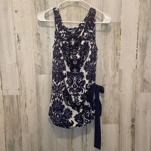 Joy Joy Floral Printed‎ Tie Waist Sleeveless Top- Navy/Ivory size M